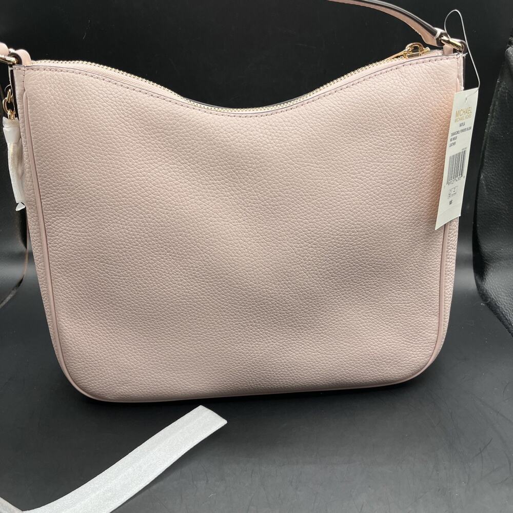 Michael Kors Nayla Medium Satchel Pebble Leather Crossbody Bag Pink Blossom/gold - Picture 5 of 9